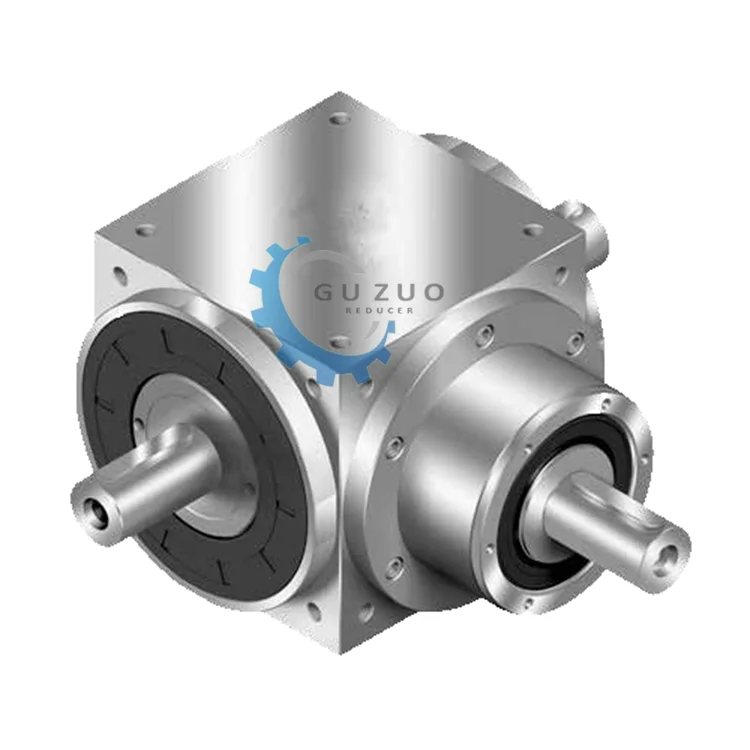 Guzuo AT075-L Right Angle 90 Degree Spiral Bevel Low Backlash Precision Steering Gearbox With 1 2 3 4 5 Ratio Servo Motor