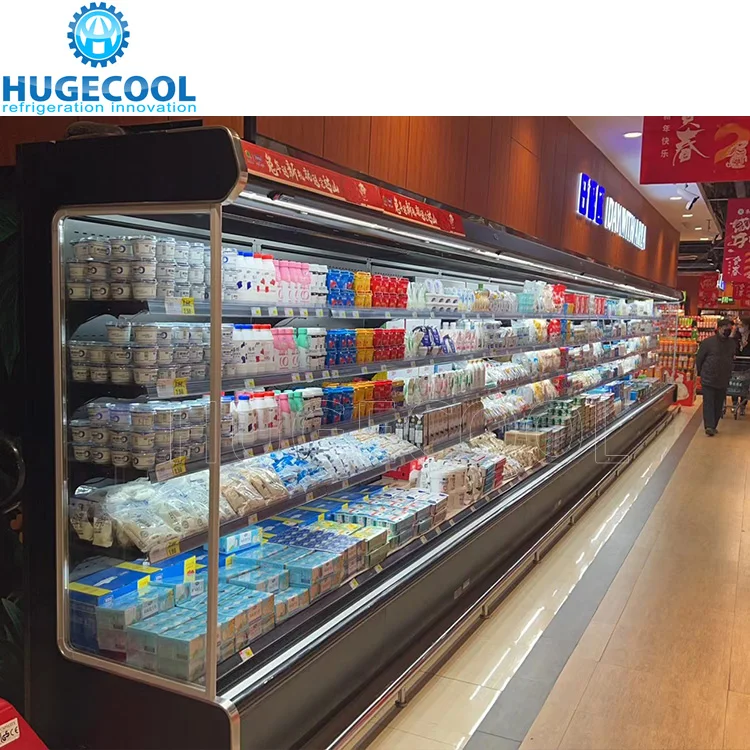 Remote type supermarket upright multideck chiller , open chiller Showcase for vegetables and fruits display
