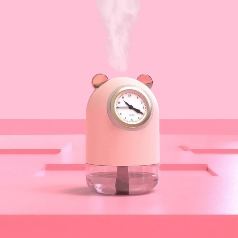 Cute Bear Air Humidifier with Clock Electric Humidifier Diffuser USB Charging Air Freshener Mist Maker for Home