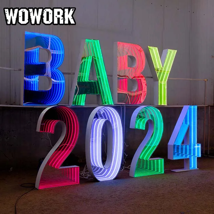 WOWORK 3ft collapsible Remote-control metal RGB frame neon number 0-9 stand light for birthday wedding party event decoration