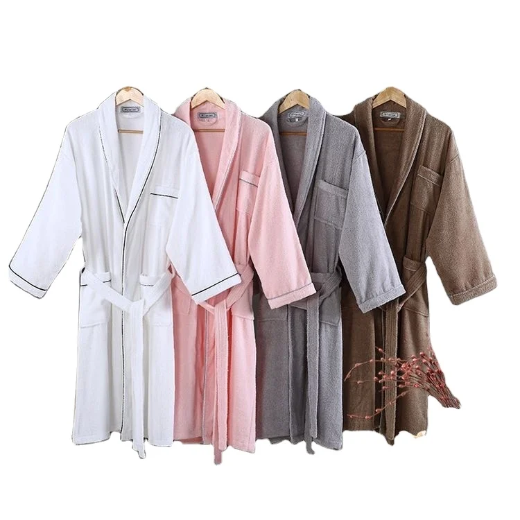 Custom Size 100% Cotton White Shawl Collar Terry Bathrobe in stock