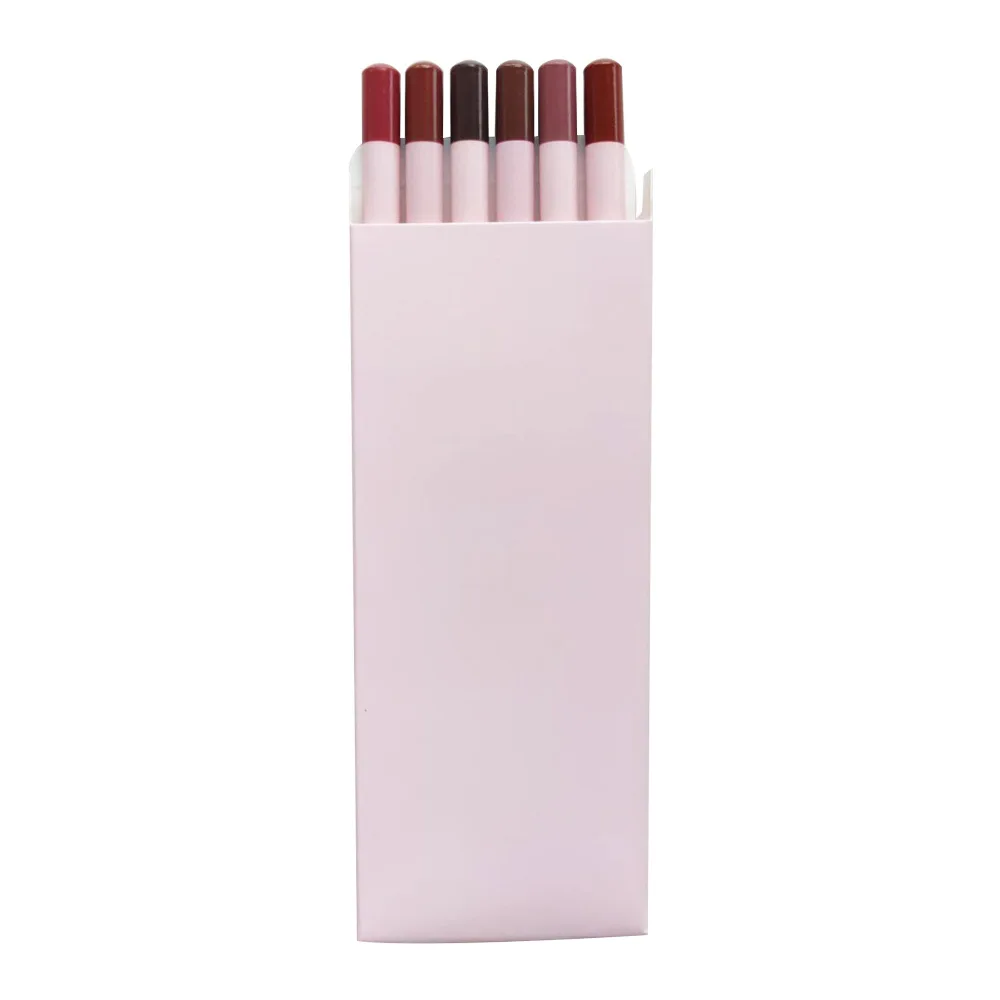 Wholesale OEM Pink Vegan Cosmetic 6pcs/kit Lip Liner Nude Brown Waterproof Lip Liner Pencil Private Label Creamy Lipliner Set