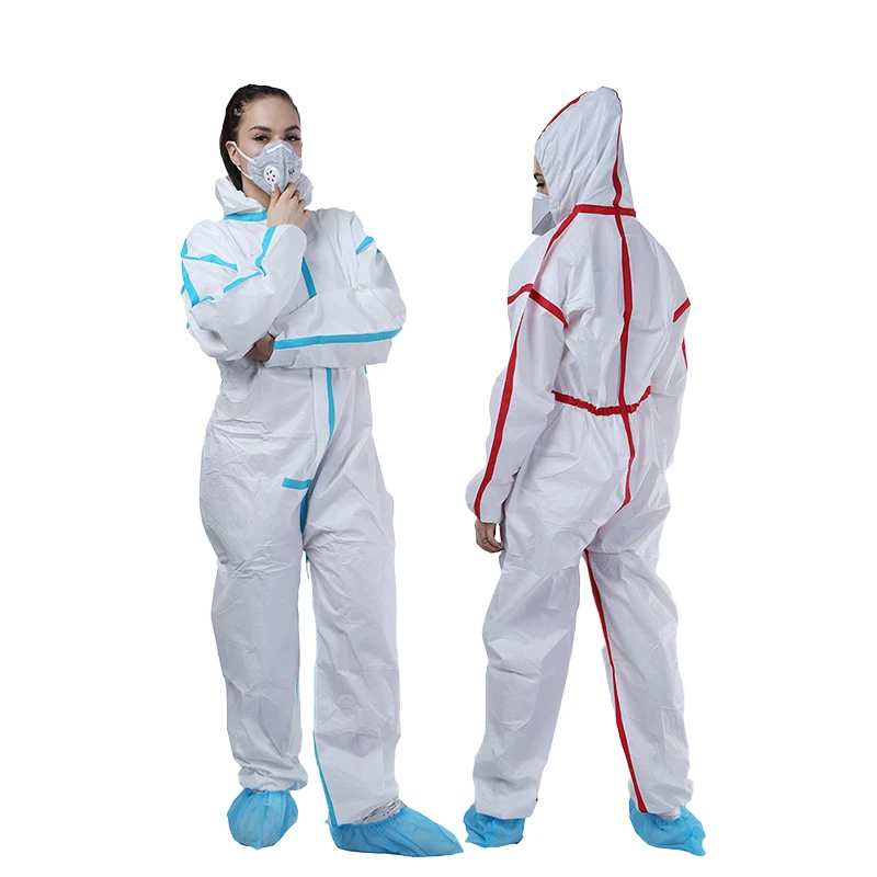 Cheap Type 5 6 PPE Coveralls Waterproof Breathable Sf Hooded Industrial Disposable SMS Microporous Coverall With Hood
