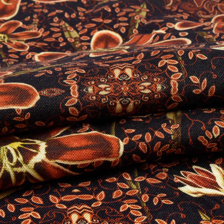 120d viscose 30s rayon 21s tencel linen blend Retro tradition original floral printed fabric for women