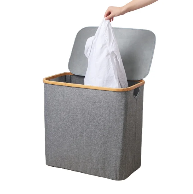 Collapsible Sundries Laundry Bag Bamboo Handles Hamper Moisture-proof Felt Storage Basket