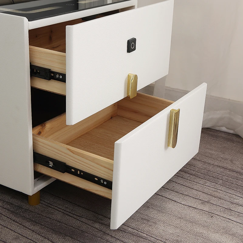 Luxury Smart Nightstand Phone Watch Wireless Charger Side Table Wooden Bedside Table With Led Light