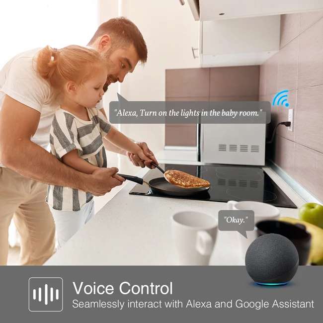 Wi-Fi Smart Wall Outlet with 2 Plugs and Wireless App Control, Compatible with Alexa and Google Home, WiFi Smart Outlet, 2 Pack