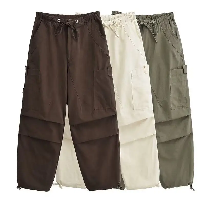 Factory OEM Oversized Mens Casual Trousers Fit Parachute Pants Men Loose Waist Custom Color Plain Baggy Cargo Parachute Pants