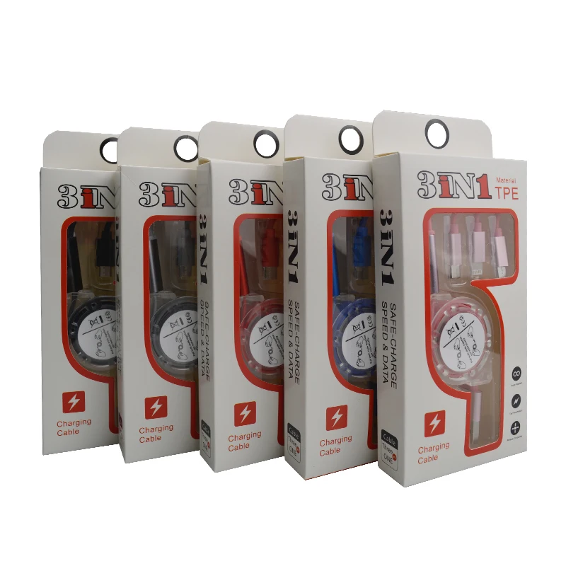multifunction Fast Charge cable short micro charger data mobile phone retractable 3 in 1 usb cable