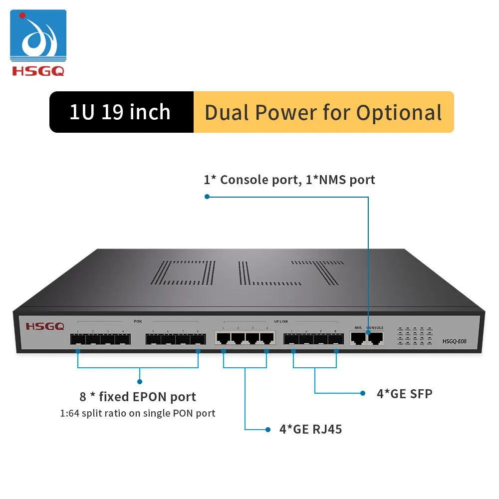  HSGQ-E08 тройное воспроизведение EPON 8 Порт OLT 1U для решения FTTH совместимого со многими брендами