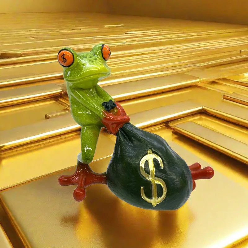 Wholesale custom resin home decor frng shui Money Bag Dollar Frog Ornament sculpture statue figurine