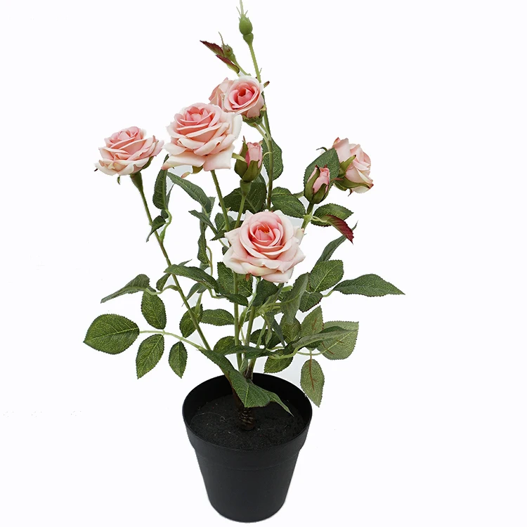 49Cm Potted  Camellia Rose W/Pot Artificial Glitter Rose Flower Heads Rose Flowers Artificial Decoration