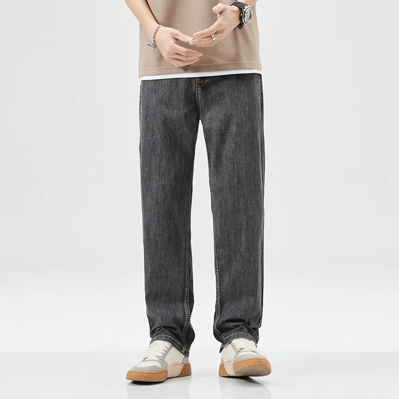 2023 Spring and summer jeans men straight leg Korean version of loose pants men black and grey daddy pants