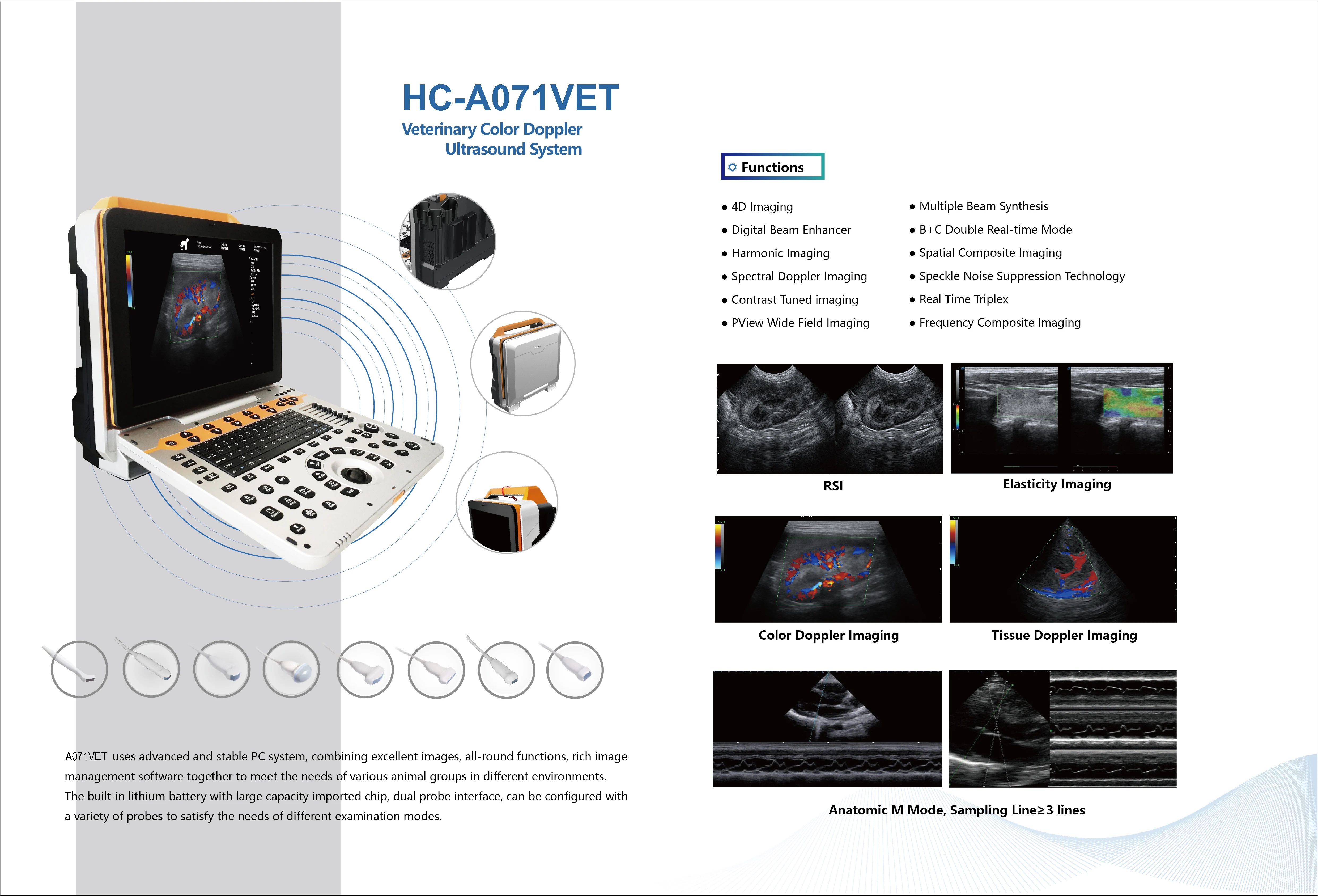 HC-A071 VET portable veterinary ultrasound scanner  color doppler usg machine in good price