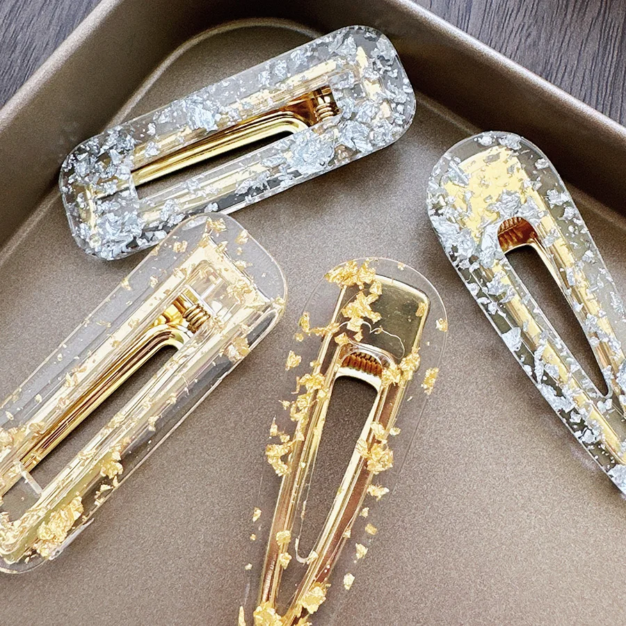 Clear Cellulose Acetate Silver Gold Hair Clips Glitter Metal Elegant Lady Girls Hair Clips Hair Clips for Women Accessor