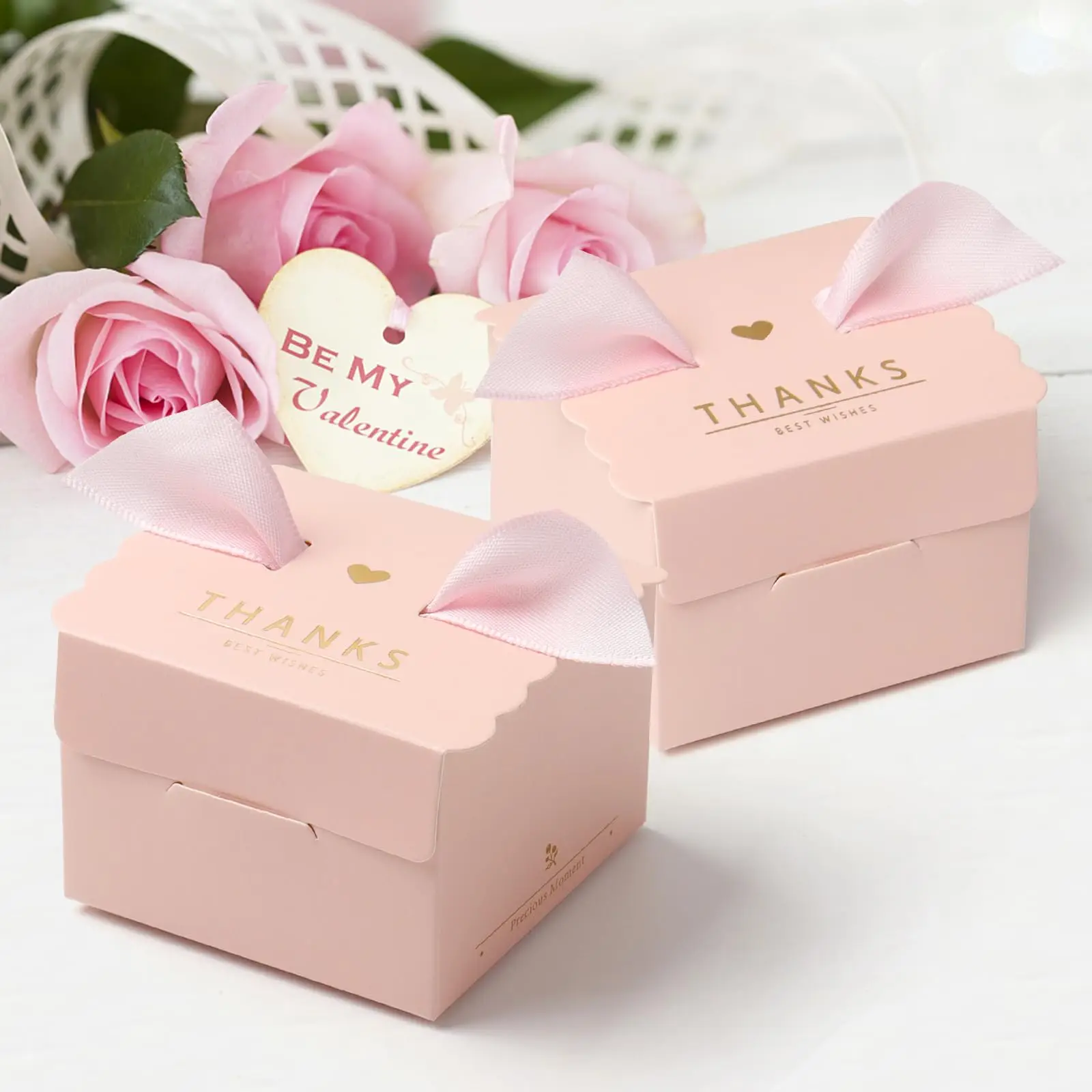 Thank You Pink Gift Candy Box with Ribbons for Birthday Party Bridal Shower Wedding Decorations Candy Table Decorations