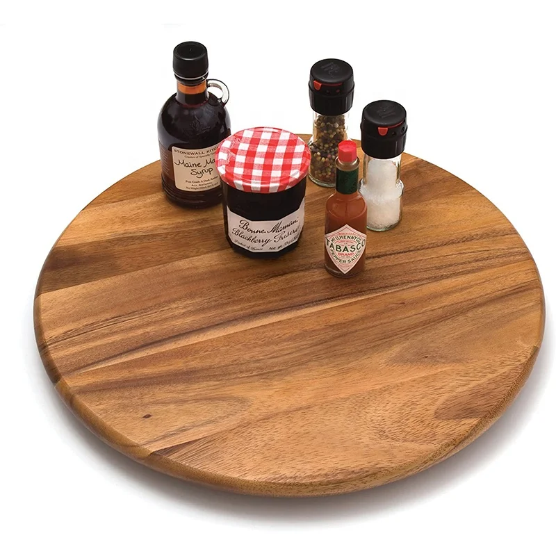 Hot sale food serving display tray wooden rurntable acacia wood lazy susan