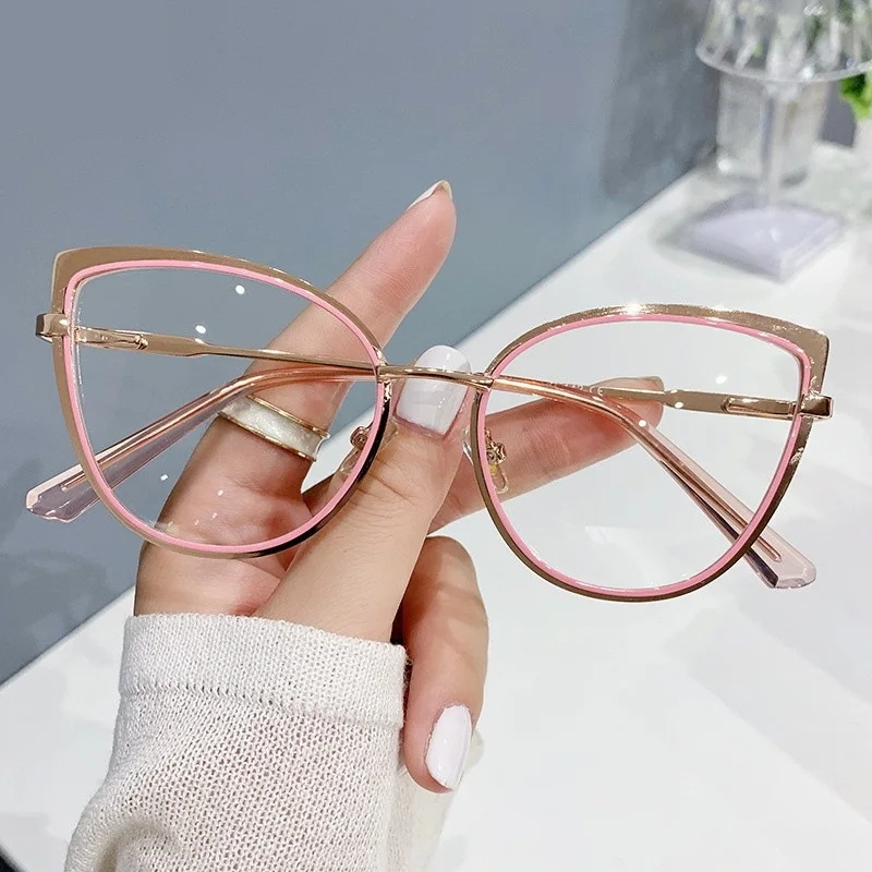Hot sale eyeglasses frame Spring hinges Women Cat eye metal Fashion anti blue light blocking computer glasses