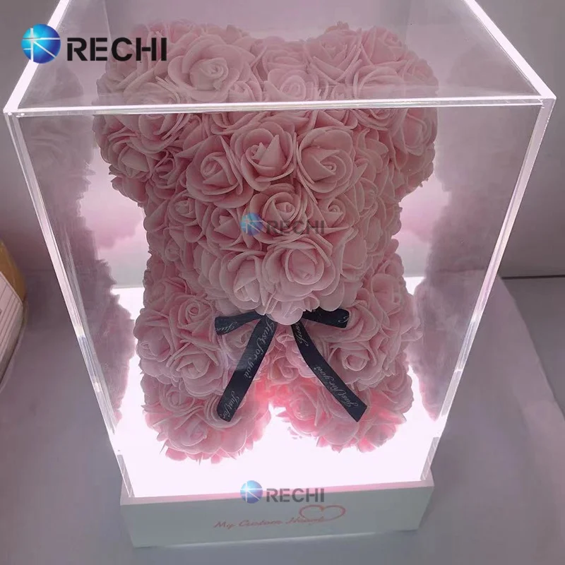 Подсвеченный акриловый Органайзер RECHI с цветком и медведем со светодиодным Perspex Lego Игрушка коллекция хранения гаражный комплект витрина