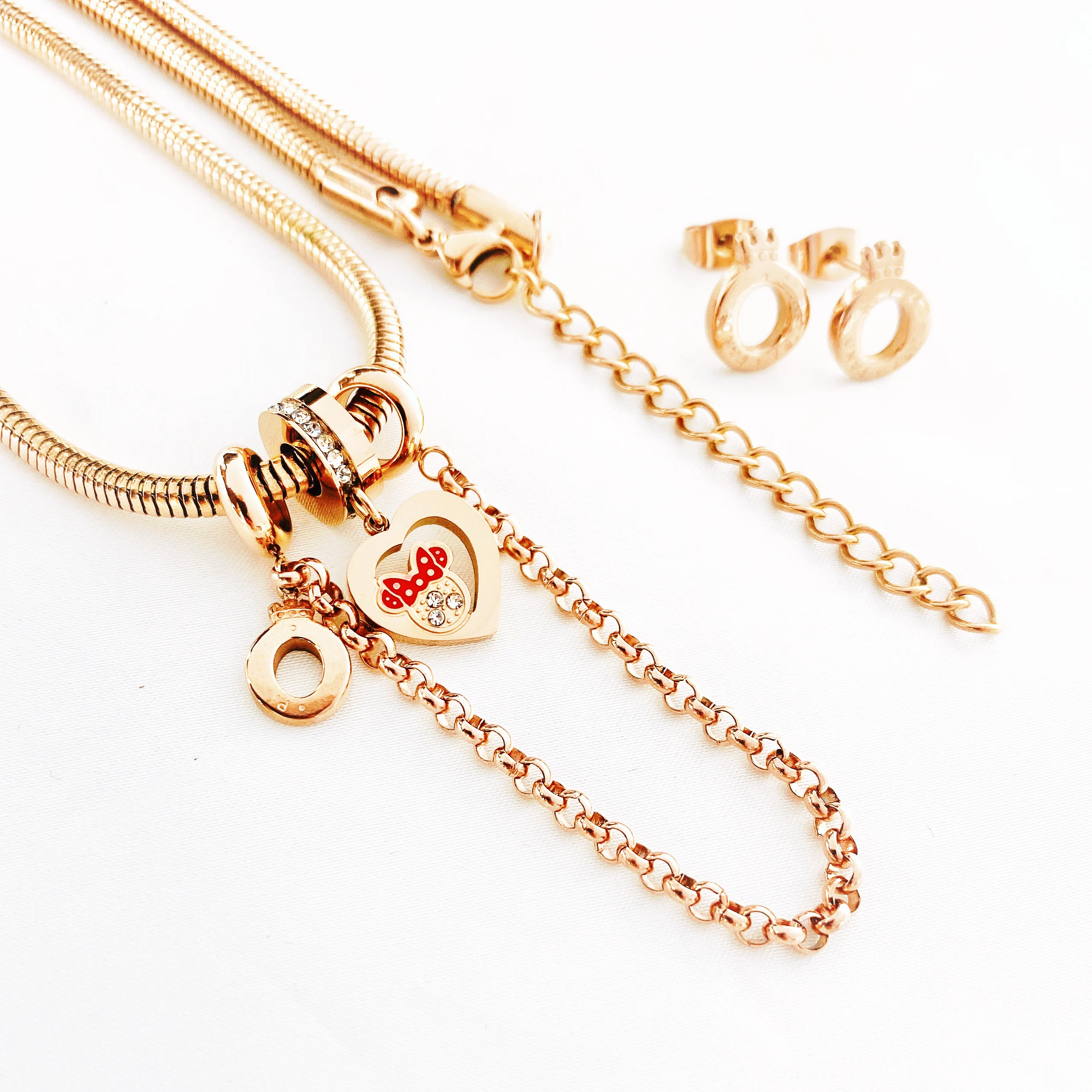 Cartoon Mouse Pendant Necklace Titanium Steel Chain Necklace Inlaid Crystal Fashion Trendy Women Jewelry Birthday Gift