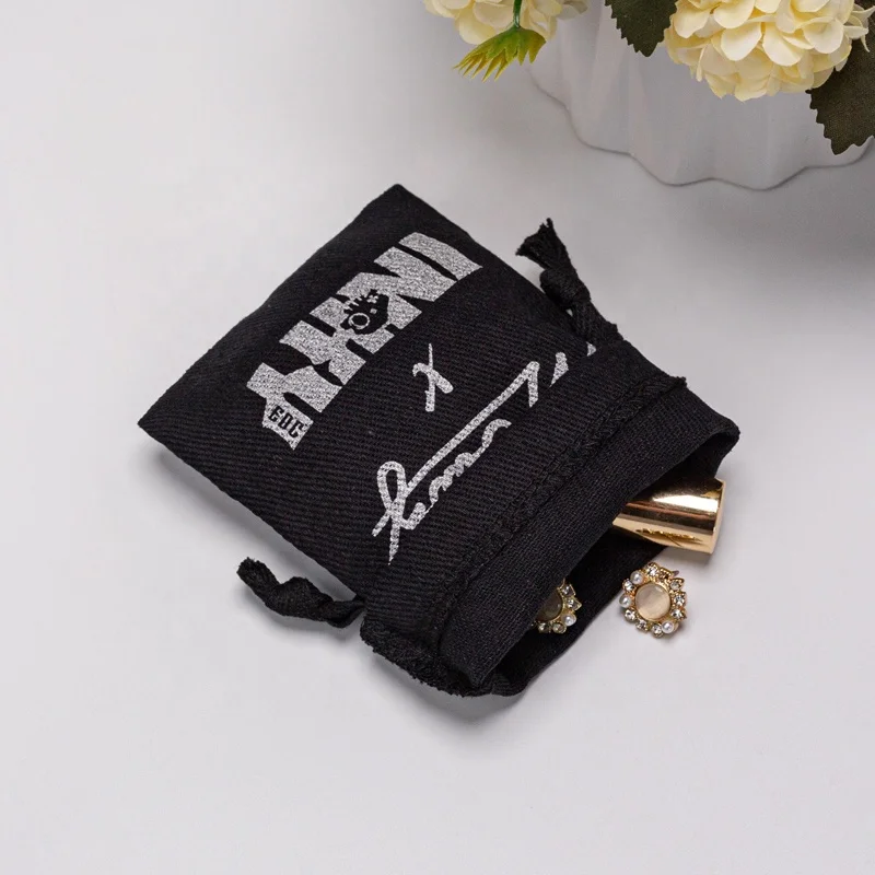 Wholesale Grosgrain Ribbon Canvas Cotton Gift Jewelry Packaging Pouch Twill Cotton Bags