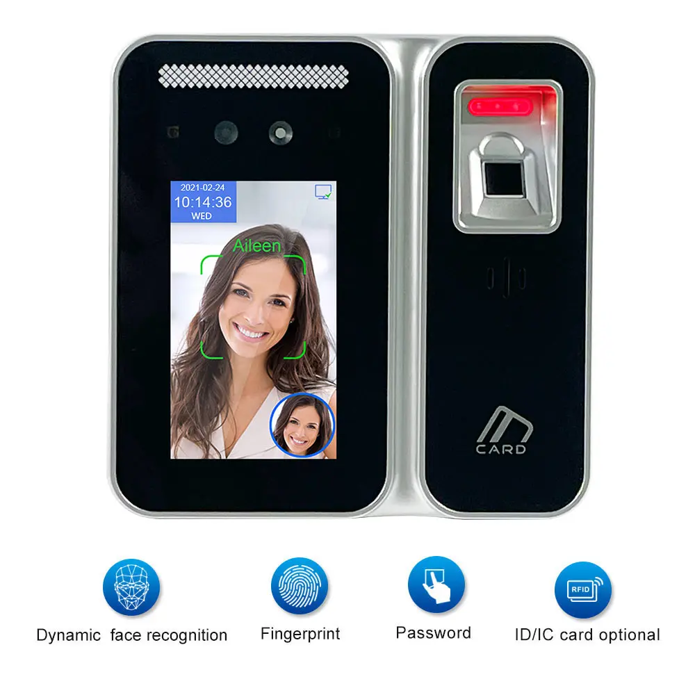 Live Face Detection Biometrics AI Face Time Attendance Machine Fingerprint Access Control System RFID Card With WiFi TCP/IP