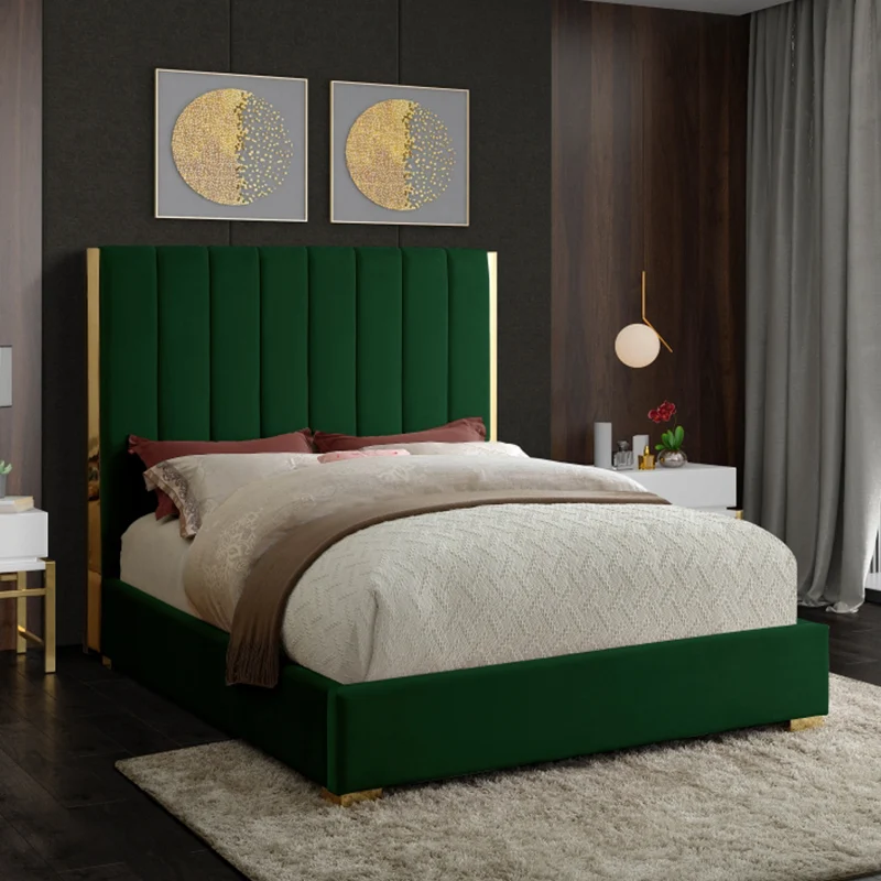 Luxury Linen Fabric Bedroom Furniture Tufted Sleigh Bed Sets Queen Size Camas Modern Bedroom Furniture