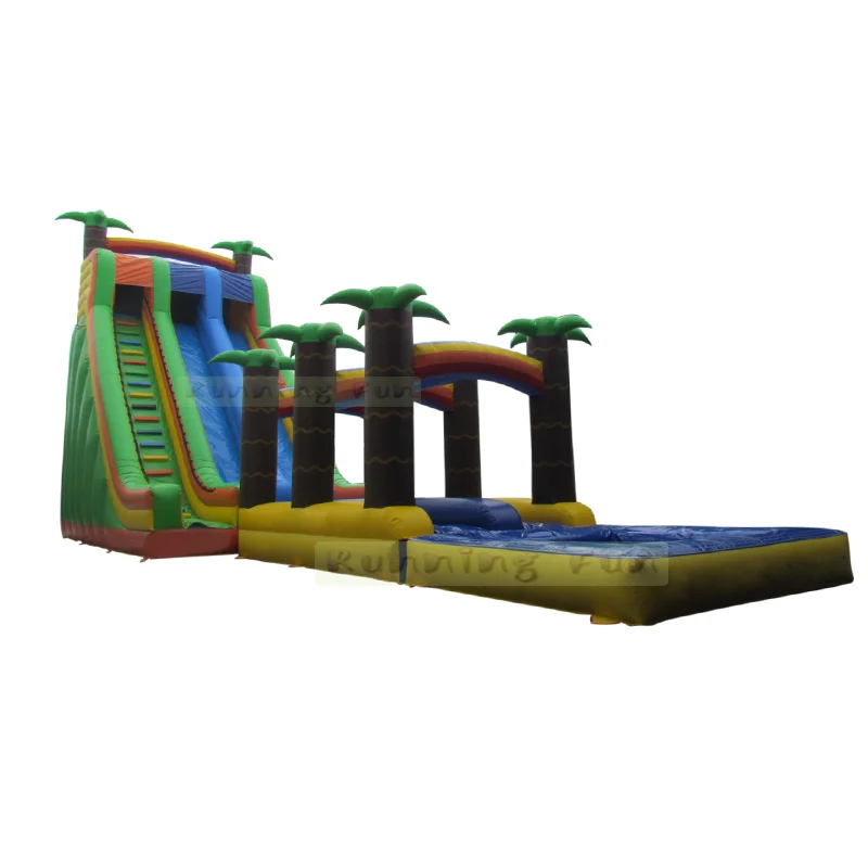 Big Water Slides Manufacturer Air Filled Tropical Palm Tree Inflatable Water Slide Large Inflatable Slide With pool For Sale