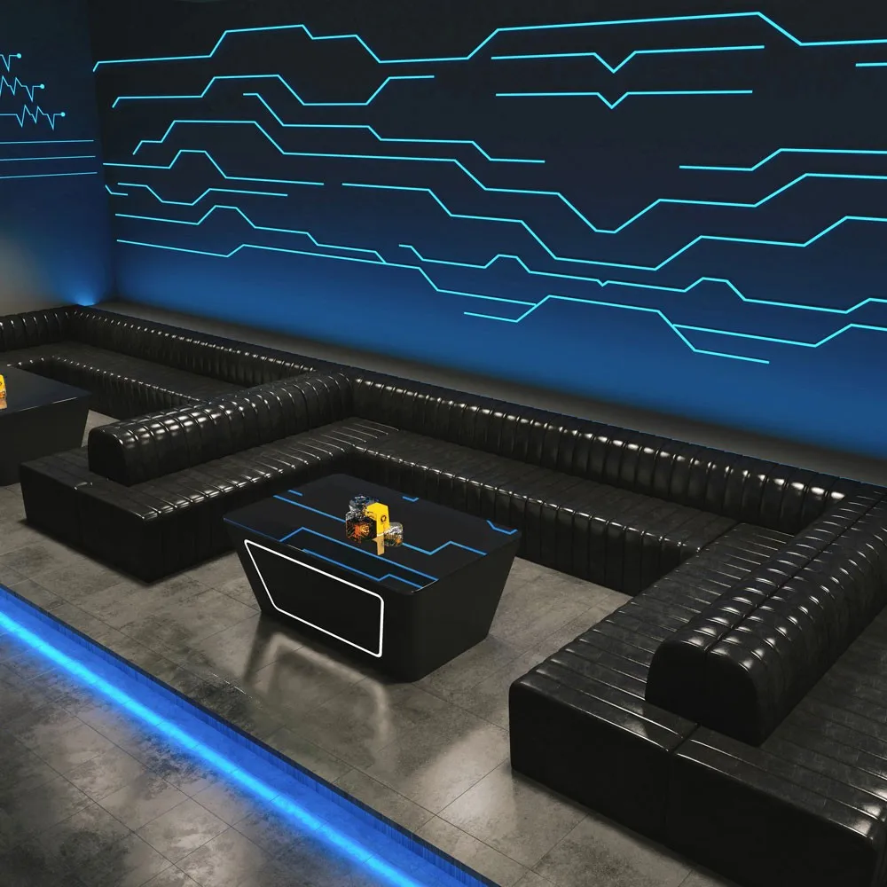light luxury Industrial nightclub hookah Bar furniture sets Antique leather U shape Restaurant Club bar sofa booth seating