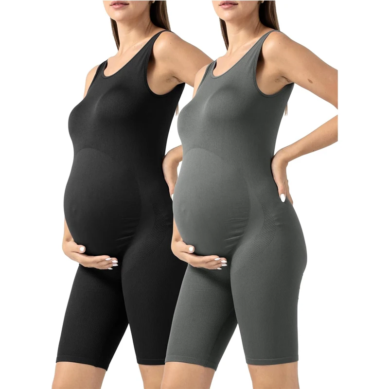 One Piece Seamless Maternity Yoga Bodysuit Bumpsuit Sleeveless Tank Top Shorts Shapewear Pregnancy Fitness Romper Jumpsu