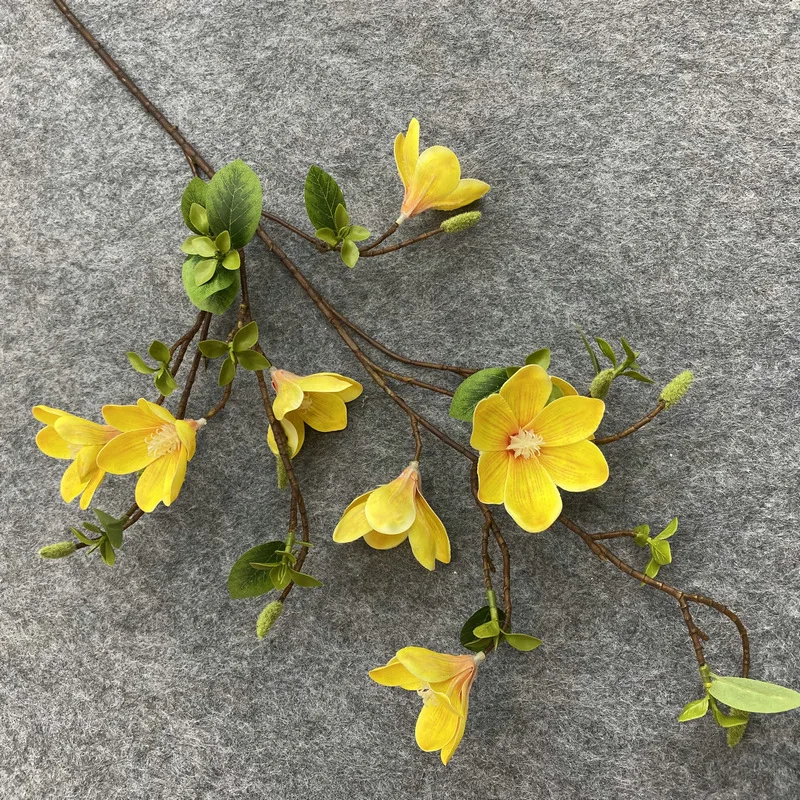 E-L004 Magnolia Flowers Wedding Home Decoration 3D 9 Heads Single Branch Magnolia Artificial Flower