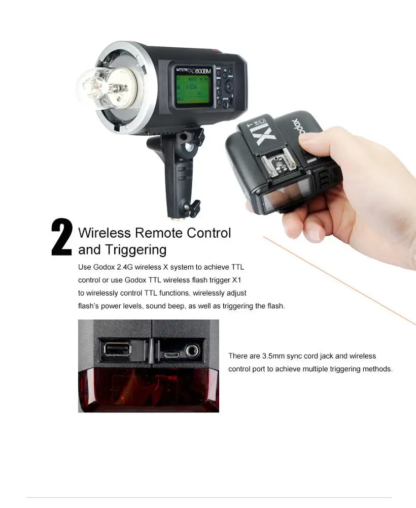 Godox AD600BM Bowens Mount 600Ws GN87 High Speed Sync Outdoor Flash Strobe Light with 2.4G Wireless X System, 8700mAh Battery
