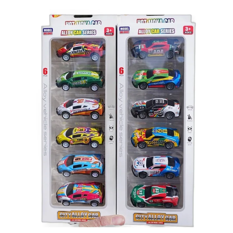 Custom metal vehicle of 6 Alloy Retro Tinplate Car Models  Gift Sports Car Toys with Pull Back Action vehicle toys for kids