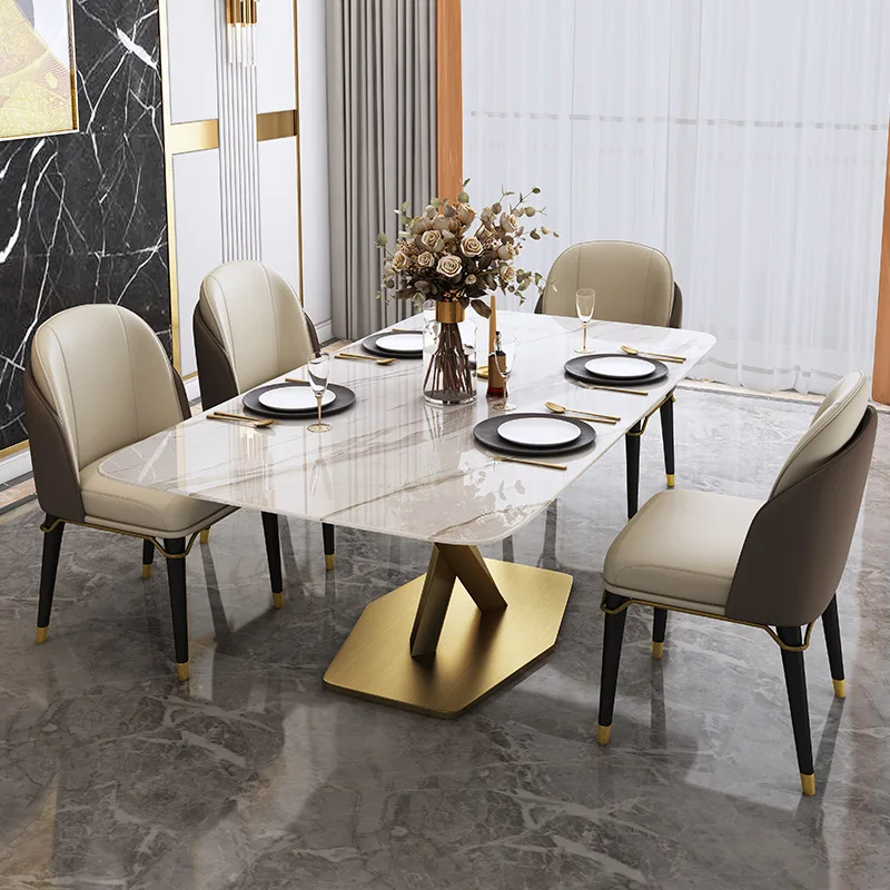 Wholesale Italian Modern Simple Style Dining Room Set Rectangle Table Chair Light Luxury
