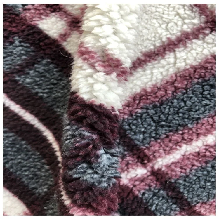 
100% polyester faux fur low pile plush fabric shu velveteen printed custom sherpa fabric 