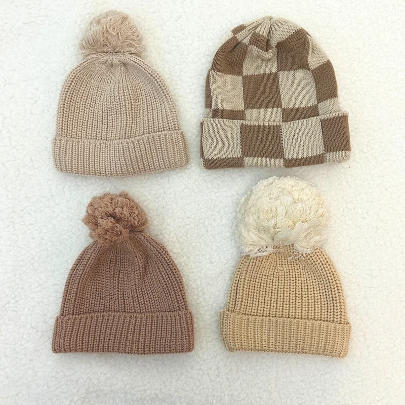 Customization Pattern Color Cotton Hand Knitted Beanies for Newborn to Toddler Boys and Girls Infant Pom Pom Hats For Winter