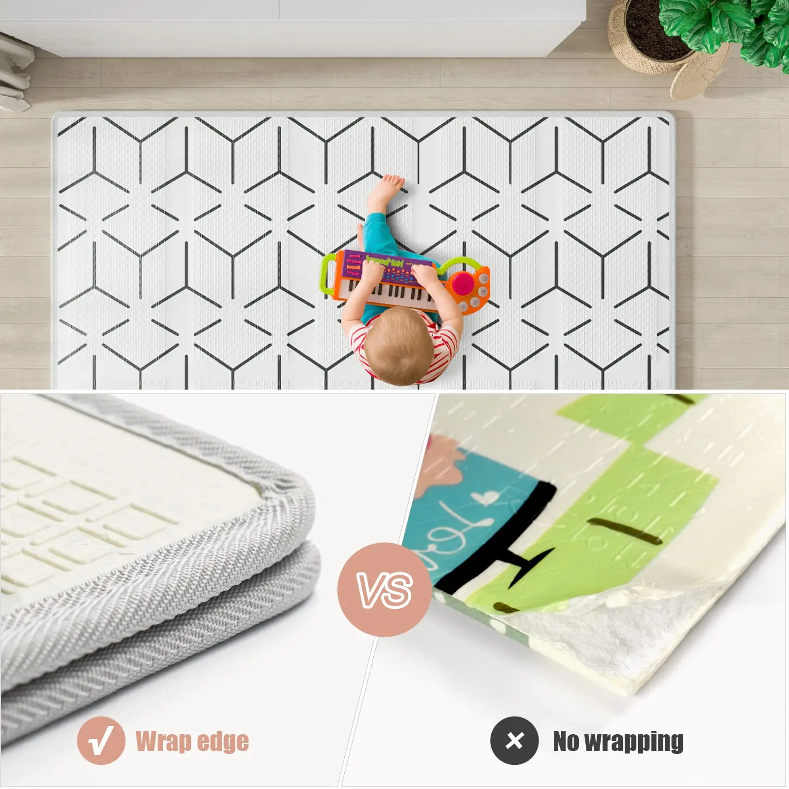 Foldable & Reversable Large  Waterproof Foam Baby Activity Tummy Time Foam XPE  Mat baby play mat with piping