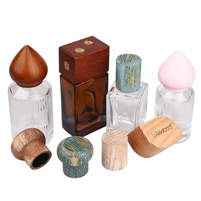 Factory Custom Direct Best Quality Laser Logo Round Square Cube Ball Shaped Wood Perfume Bottle Cap