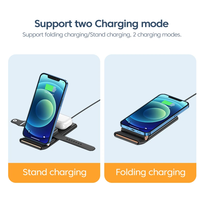 KUULAA Folding 15W 3 in 1 Wireless Charger Portable For Iphone Samsung Huawei Fast Charging Station Multi-function Charge stand