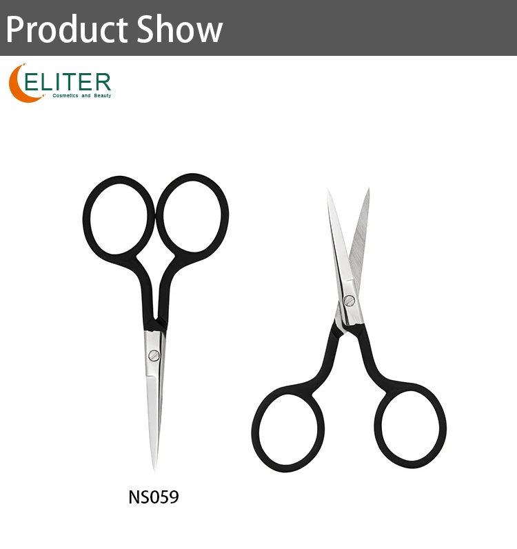 Eliter Hot Sell Wholesale Black Rubberized Soft Touch Stainless Steel Scissor Manicure Tips Cutter Scissors Round Tip