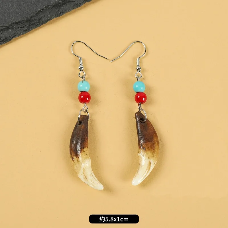 New Fashion Light Luxury Retro Fangs Earrings Tibetan Silver Mosaic Real Tibetan Mastiff Dog Teeth Earrings Wholesale For Women