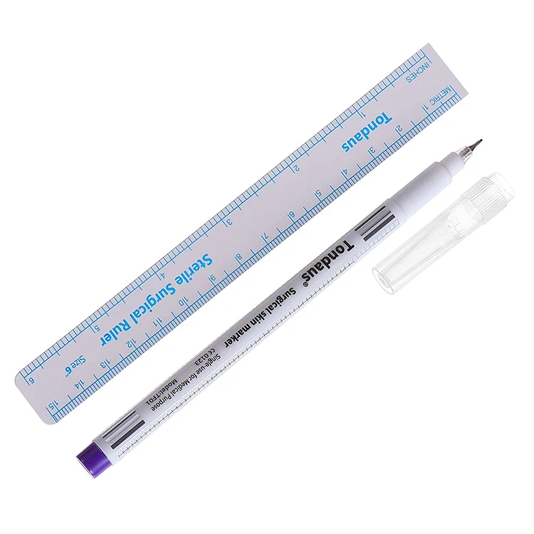 Wholesale Professional Non-toxic Fine Tip Sterile Package Washable Mini Skin Surgical Marker pen with Ruler