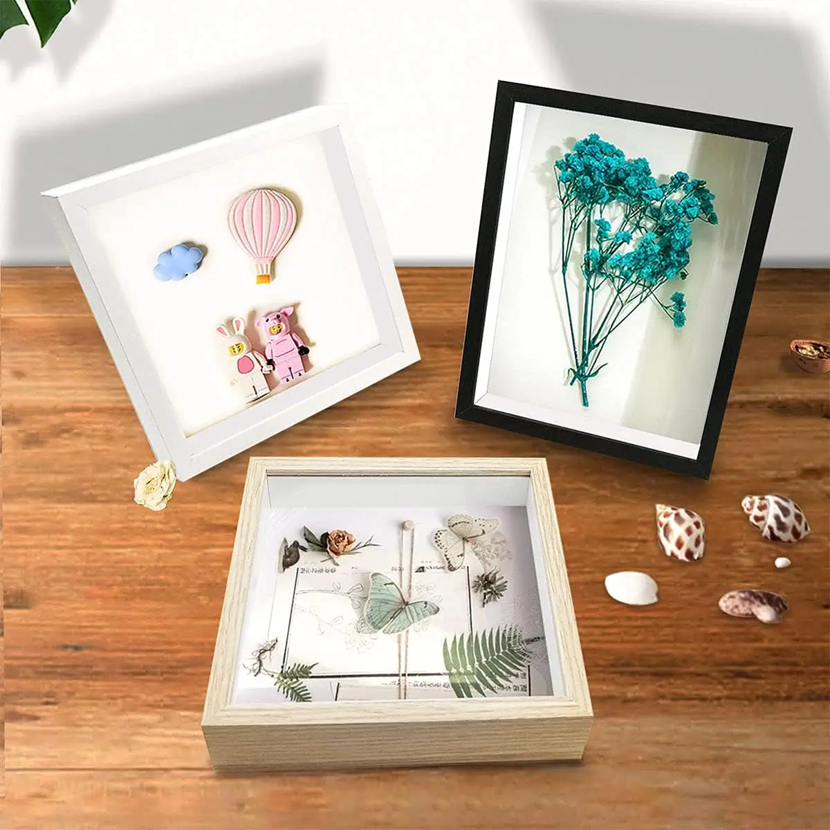 5x5 Small Shadow Box Frame Display Case Wall Mount Wooden Display Box with Plexiglass for Memorabilia Medal Crafts Tabletop