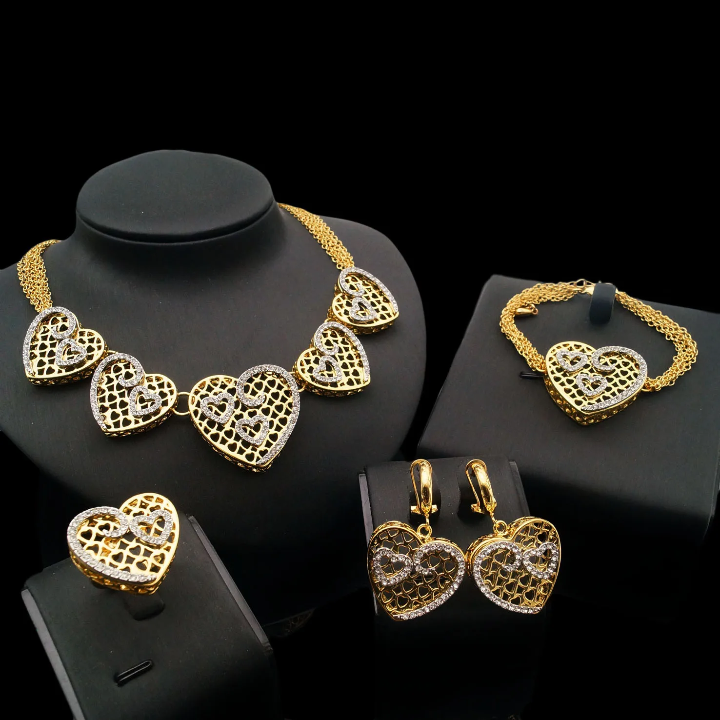 Luxury 4 Pcs Women African Dubai Saudi indian necklace bracelet Sets 18K Gold Plated Wedding Bridal Jewelry Set