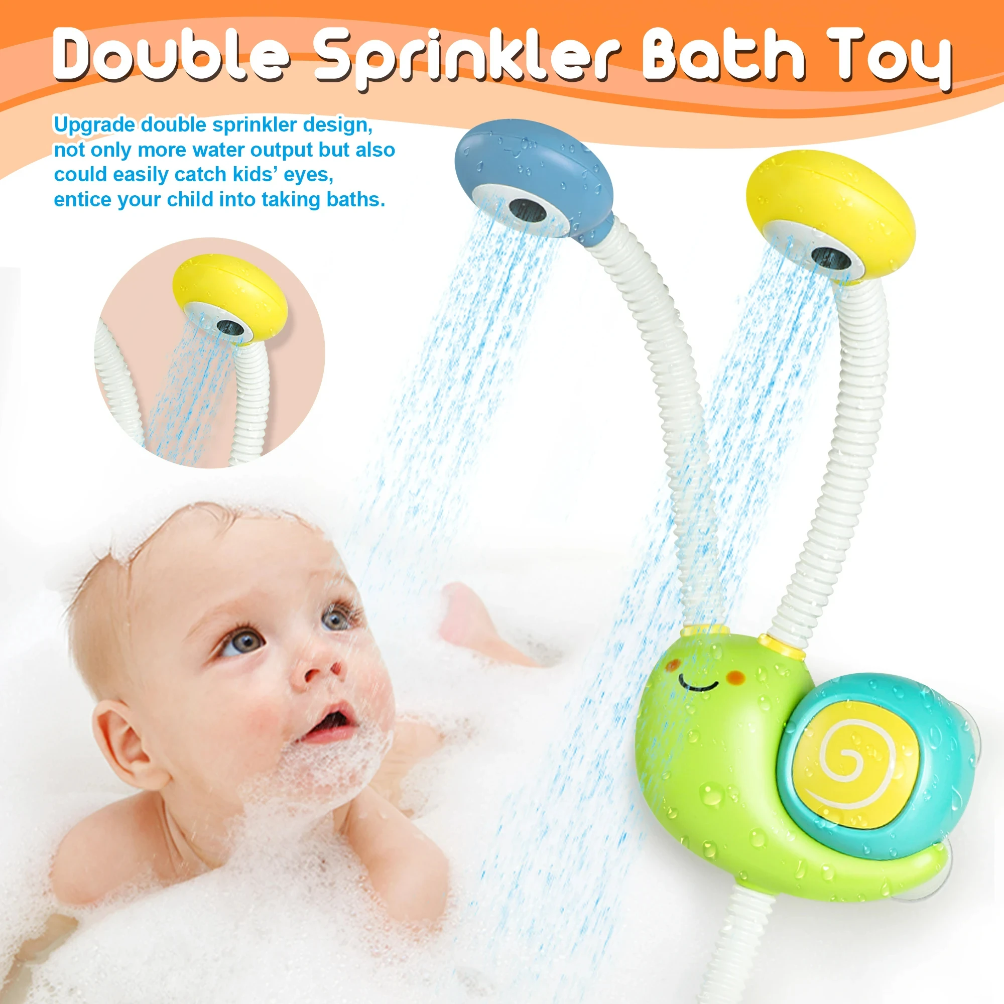 Newest Electric Water Spray for Toddlers Baby Hand Shower Snail swimming Bath Toys