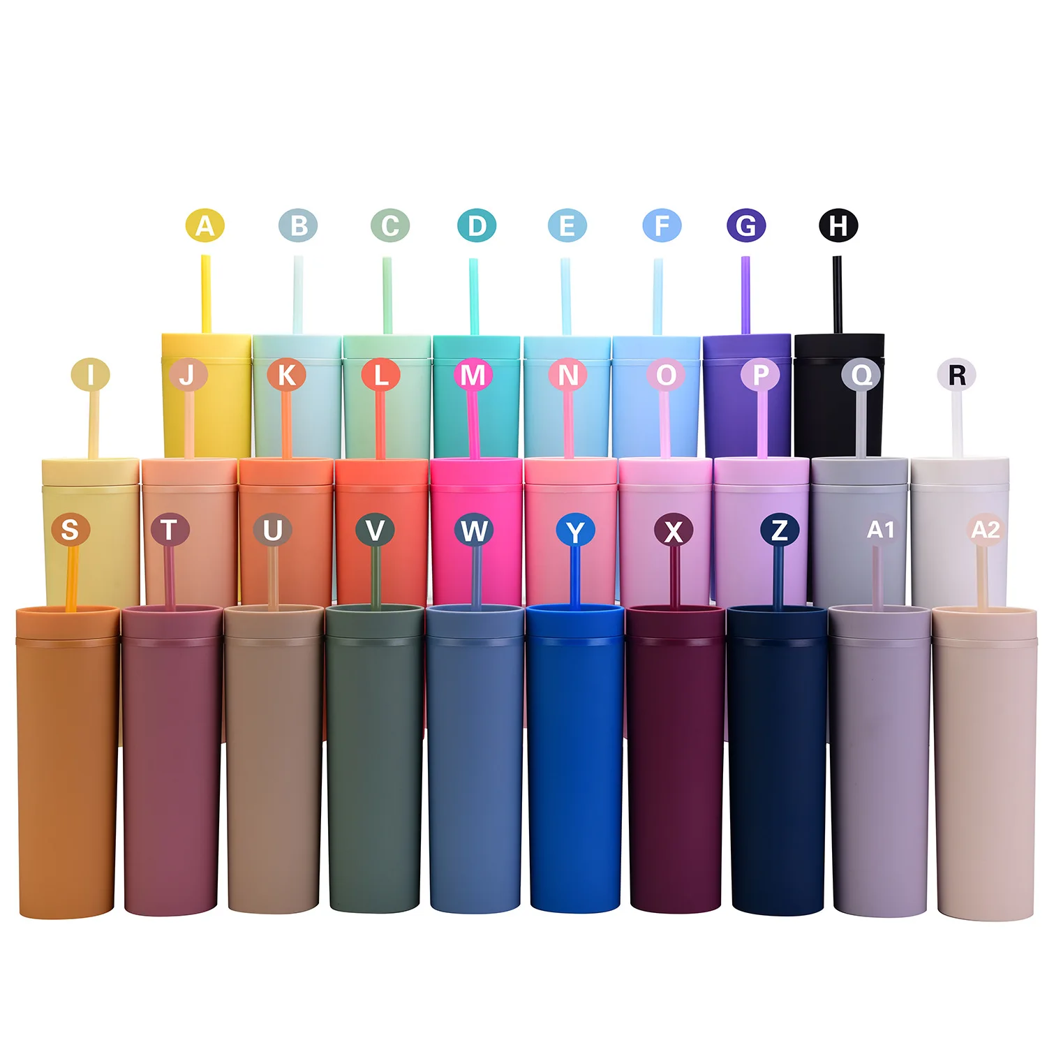 Flypeak  Amazon top seller 16oz Slim Matte Reusable Cup Pastel Colored Double Wall Acrylic Plastic Tumblers with Straw