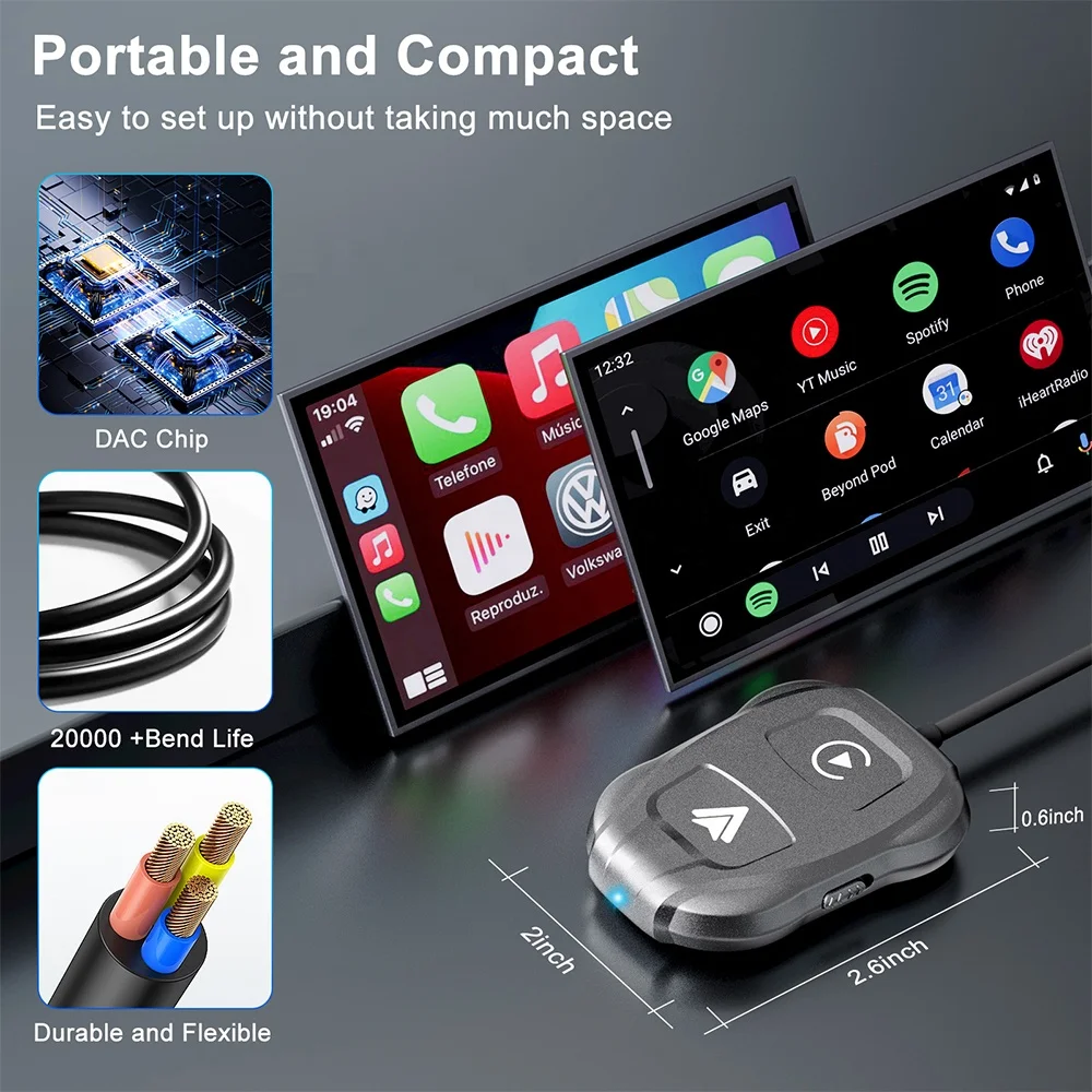 Wireless Android Auto & CarPlay Stereo Adapter for Vehicle GPS Compatible Convert Wired CarPlay to Wireless Android Auto Car