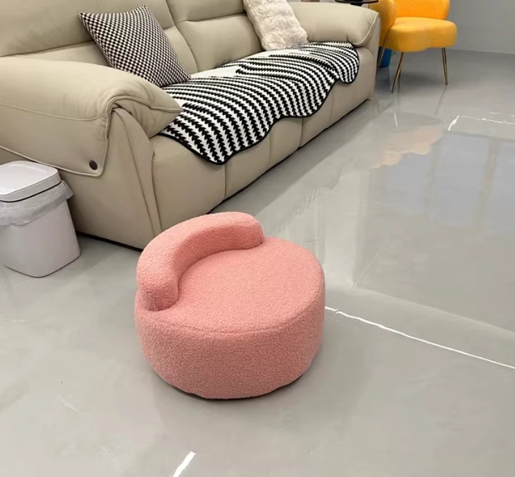Low Price Ins Single Chair Round Plush Footstool Multifunctional Chair Padded Footstool for Living Room Dressing Chair Bedroom