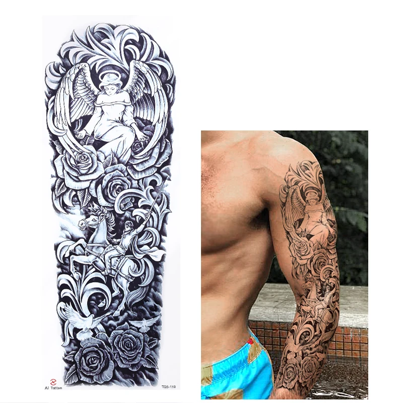 Hot sale High Quality lion dragon pattern design long lasting full arm tattoo stickers for men