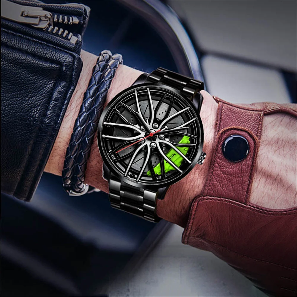 2023 Luxury Top Brand Fashion Car Wheel Watches 3D Dial Sports Quartz Wristwatch Stainless Steel Wheel Hub Wrist Watch for Men